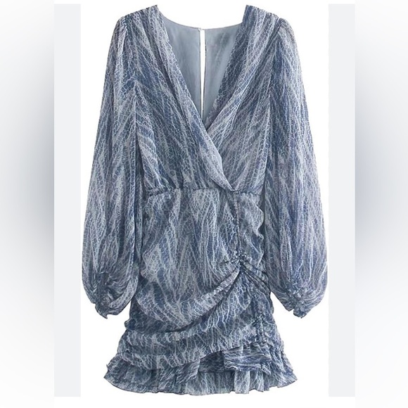 ZARA BLUE ANIMAL PRINT DRAPE MINI DRESS Bloggers Favorite - Picture 1 of 17